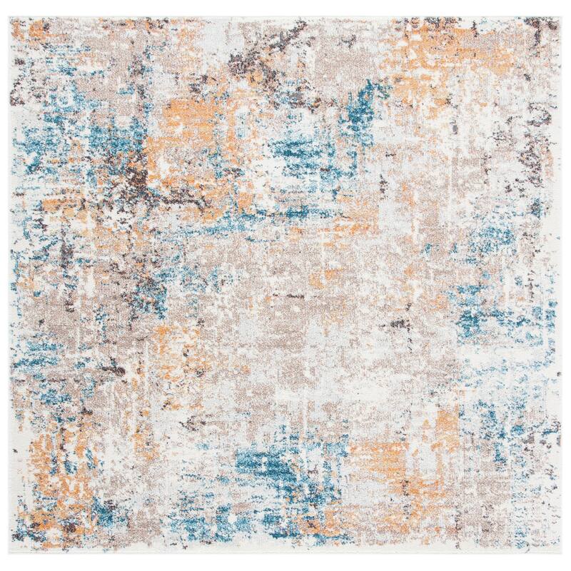SAFAVIEH Crystal Chrystel Modern Abstract Distressed Rug - 6'7" Square - Ivory/Yellow