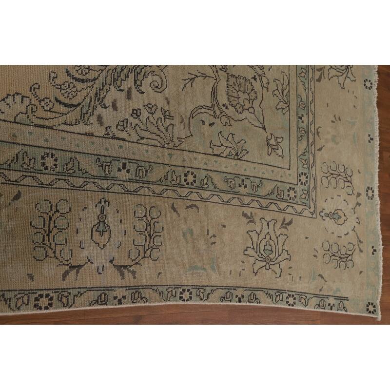 Distressed Tabriz Persian Vintage Area Rug Handmade Wool Carpet - 9'6" x 12'9"