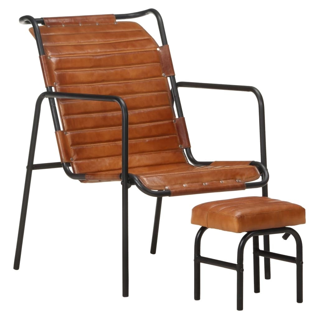 vidaXL Relaxing Armchair with a Footrest Brown Real Leather - 21.3" x 28" x 31.5"