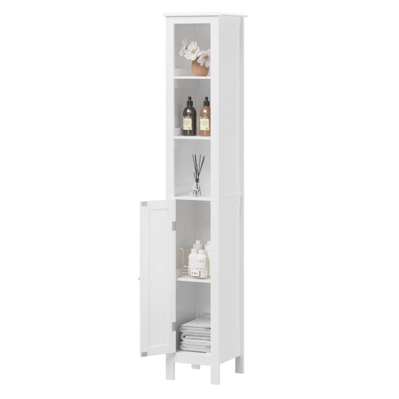 66.92" Tall Storage Cabinet for Bathroom w/ Adjustable Shelves,Slim 1 Doors Freestanding Cabinet w/ Anti-Tip, Open Compartments