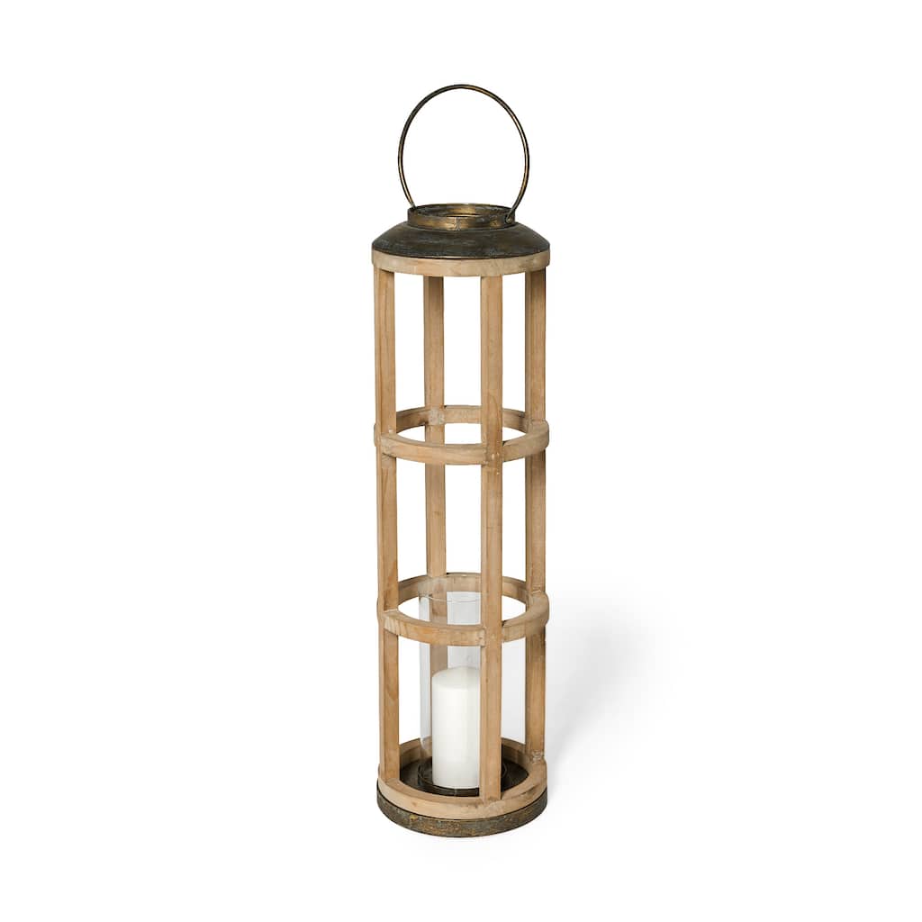 Andy I Large Natural Wood Cylindrical Candle Holder Lantern