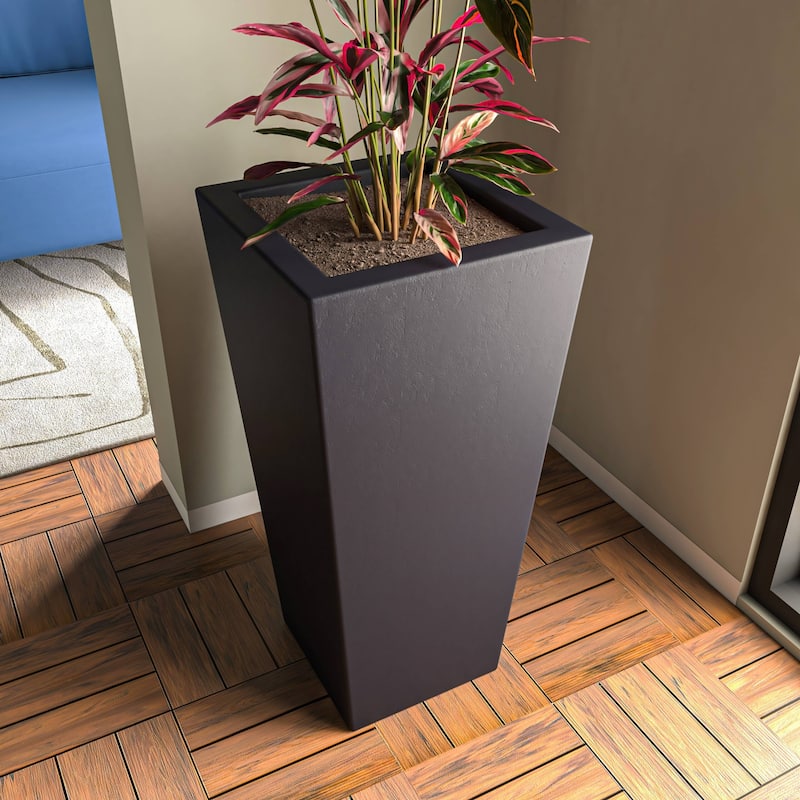 Orna Handcrafted Mid-Century Modern Fiberstone MGO Planter with Drainage, Weather-Resistant Indoor Outdoor Decorative Plant Pot