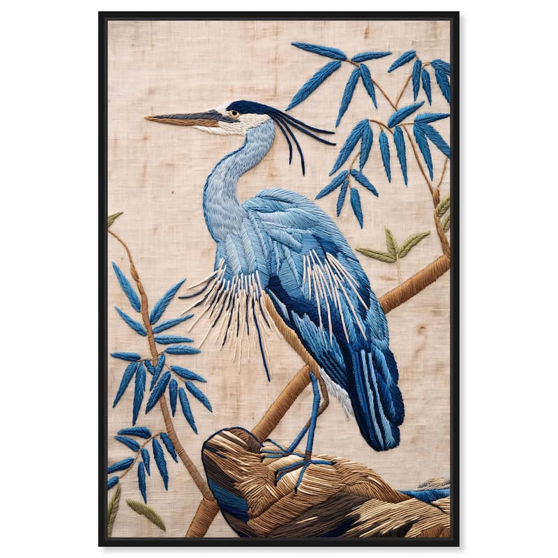 Needlework Heron Canvas by Art Remedy - 36" x 54" - Black