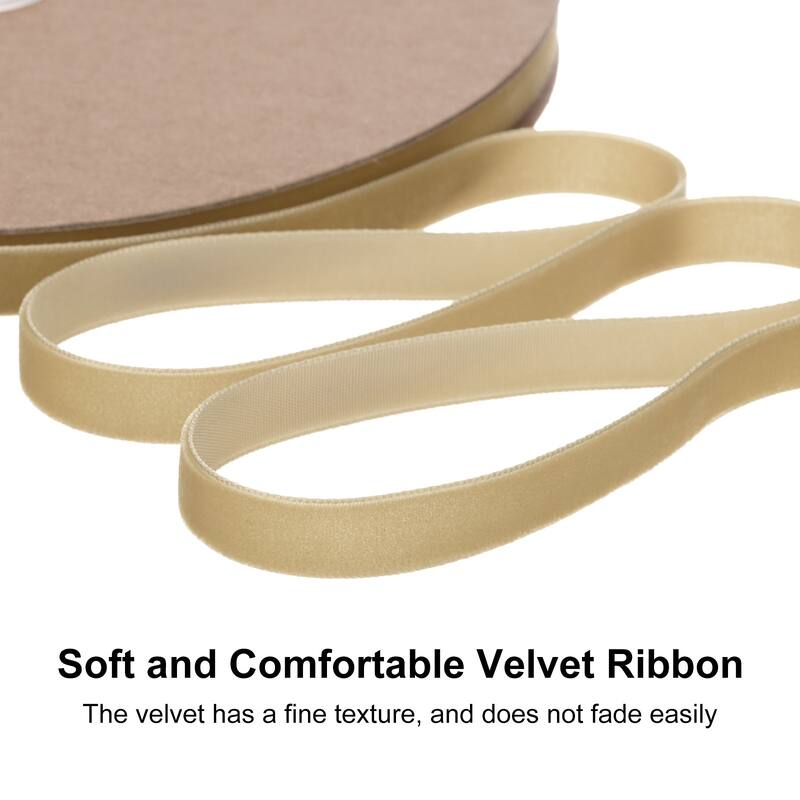 Thin Velvet Ribbon, Single Side Christmas Ribbon - Light Brown - 3/8"