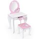 preview thumbnail 11 of 22, Costway Kids Vanity Makeup Dressing Table Chair Set Wooden W/ Mirror - See details