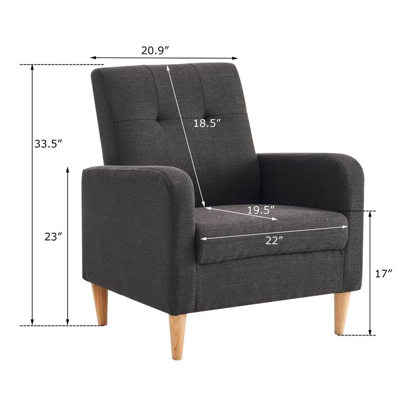 Set of 1 Fabric Upholstered Tufted Back Armchair with Natural Colored Legs
