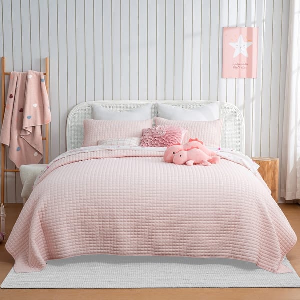 slide 2 of 20, Wonderful Waffle Quilt Set 3 Piece Solid Bedding Set for Kids