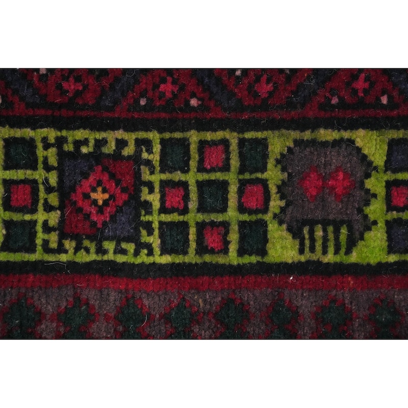 Hand Knotted Oriental 100% Wool Carpet Traditional Tribal Navy Blue & Blues Ardebil Runner Rug - 7' 1'' X 3' 0''