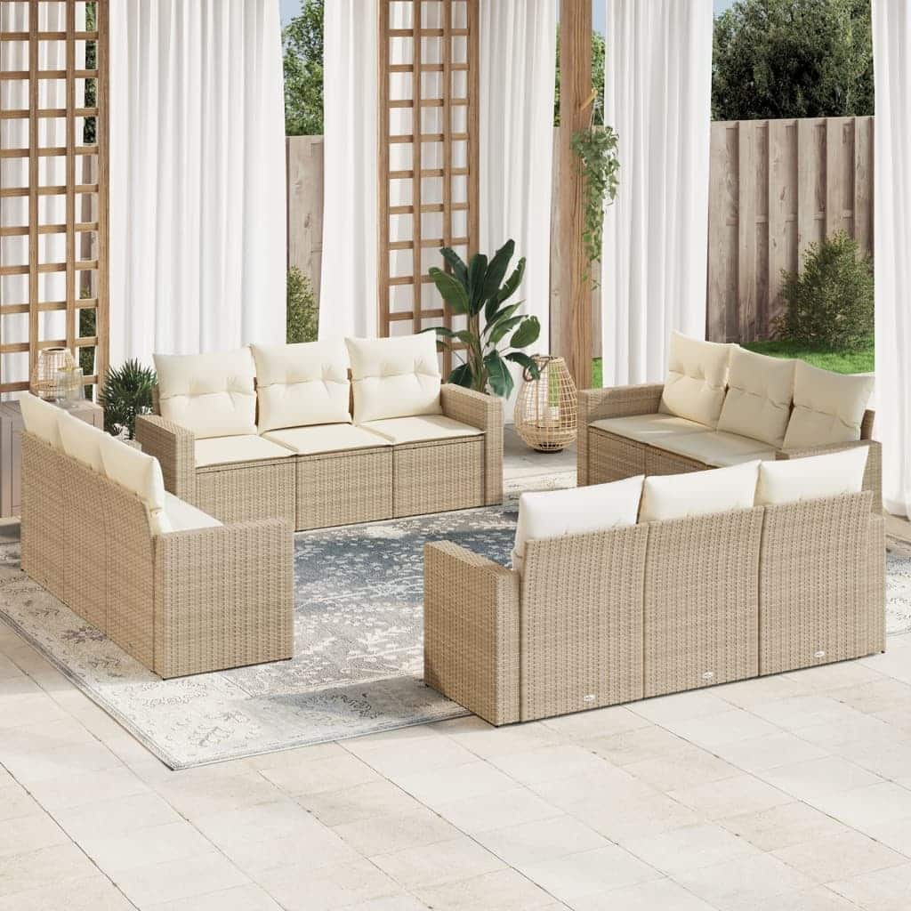vidaXL Garden Sofa Set Beige Poly Rattan, Powder-Coated Steel 12 Piece Set - 24.4 x 25.8 x 27.2