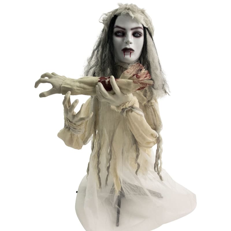Haunted Hill Farm 31 In. Groundbreaker Animatronic Bride, Indoor/Outdoor Halloween Decoration, Flashing Red Eyes, Battery