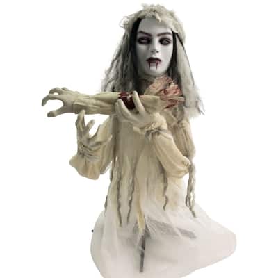 Haunted Hill Farm 31 In. Groundbreaker Animatronic Bride, Indoor/Outdoor Halloween Decoration, Flashing Red Eyes, Battery