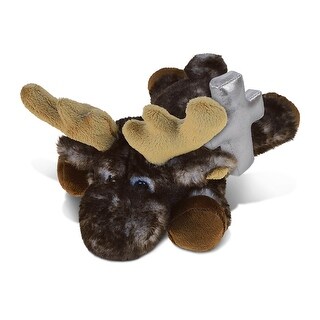 DolliBu Brownish Lying Moose Stuffed Animal with Silver Cross Plush - 9.5 inches