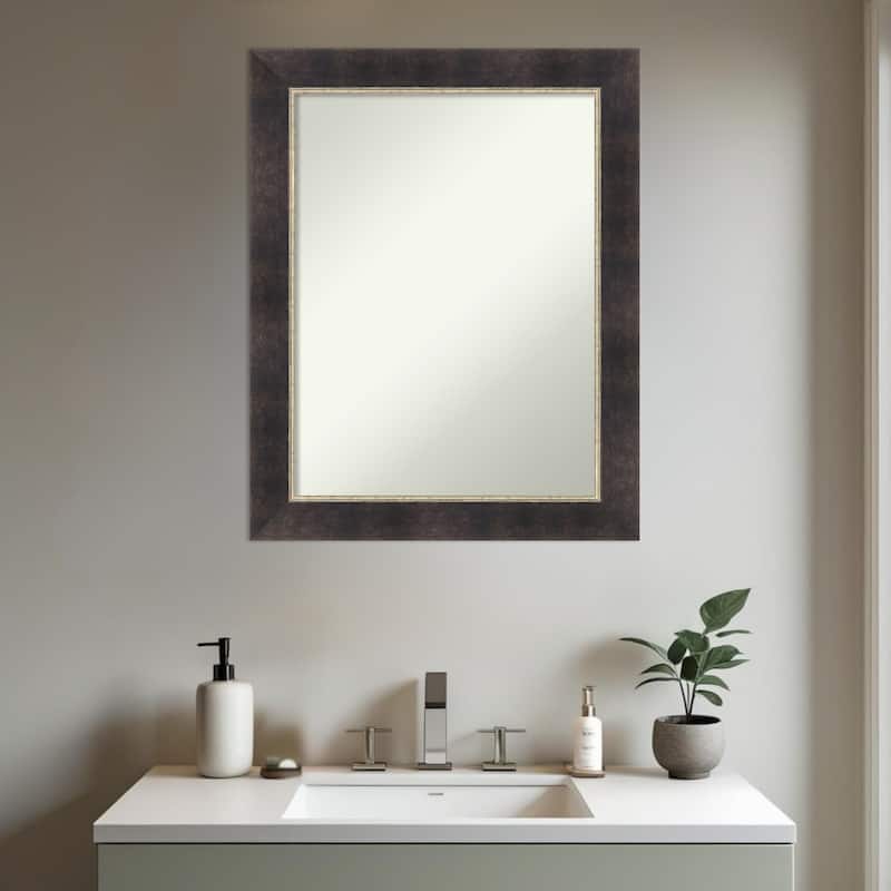Odin Antique Bronze Non-Beveled Wood Framed Bathroom Vanity Wall Mirror - Odin Antique Bronze