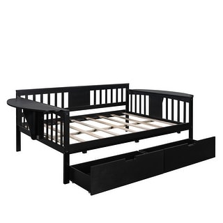 Full Size Wood Daybed with 2 Drawer & 2 Shelf Table for Small Bedroom ...
