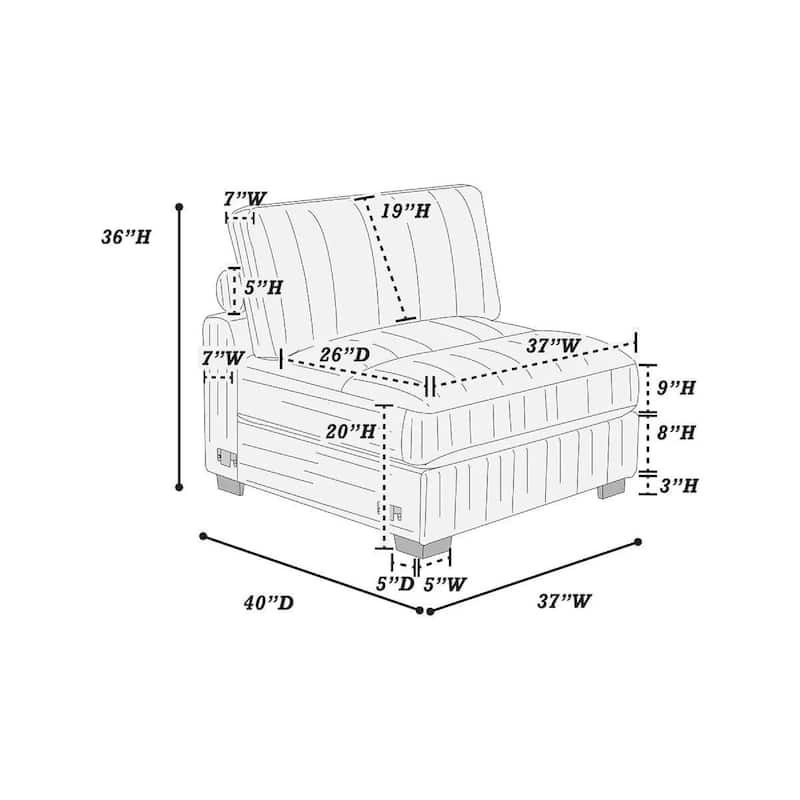 Nolan Armless Modular Chair with Square Frame, Dark Gray Corduroy