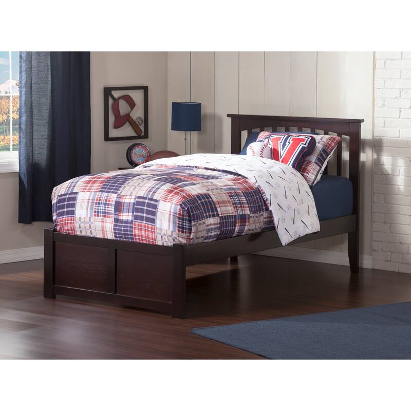 Twin Size Platform Bed with Trundle, USB Port - Espresso Finish, No Box Spring Needed, Modern Design