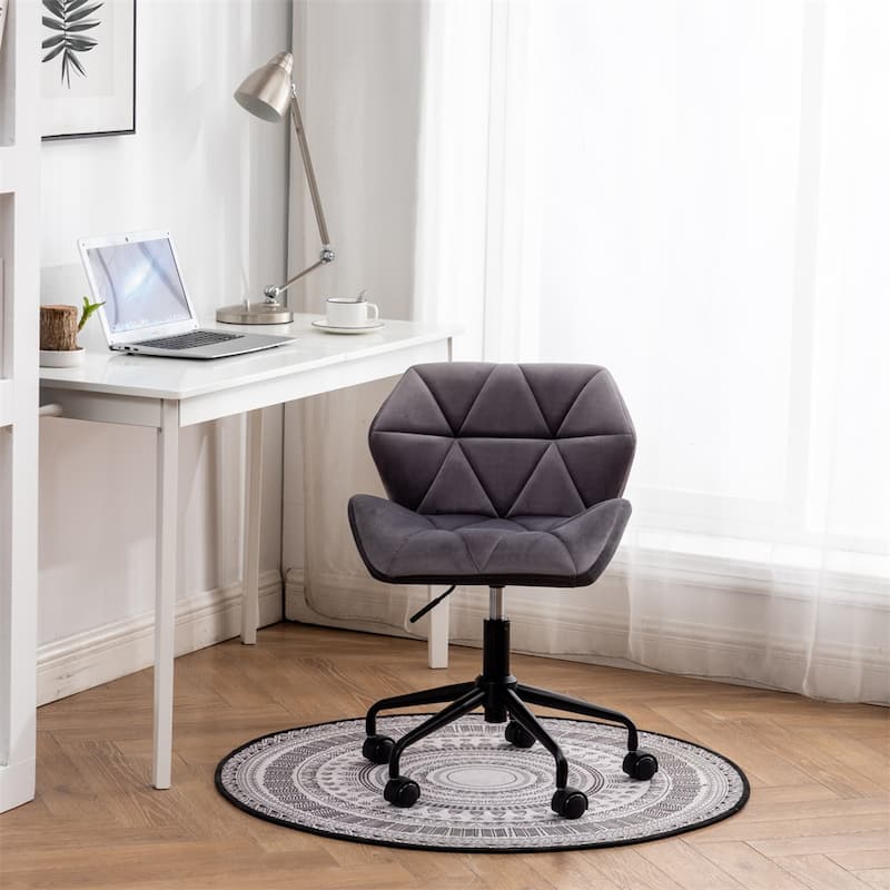 Diamond Tufted Adjustable Swivel Office Chair - Grey+Velvet