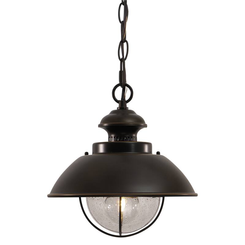 Harwich 1 Light Bronze Coastal Outdoor Barn Dome Pendant Clear Glass - 10-in W x 10.75-in H x 10-in D