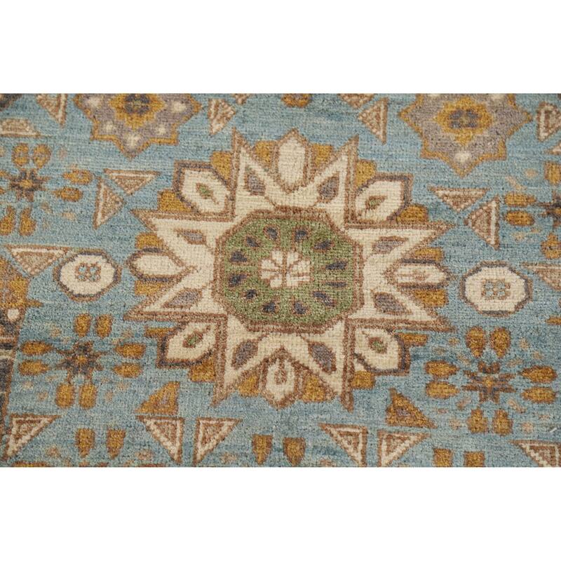 Hand Knotted Oriental 100% Wool Carpet Traditional Geometric Navy Blue & Blues Kazak Area Rug - 9' 9'' X 6' 7''