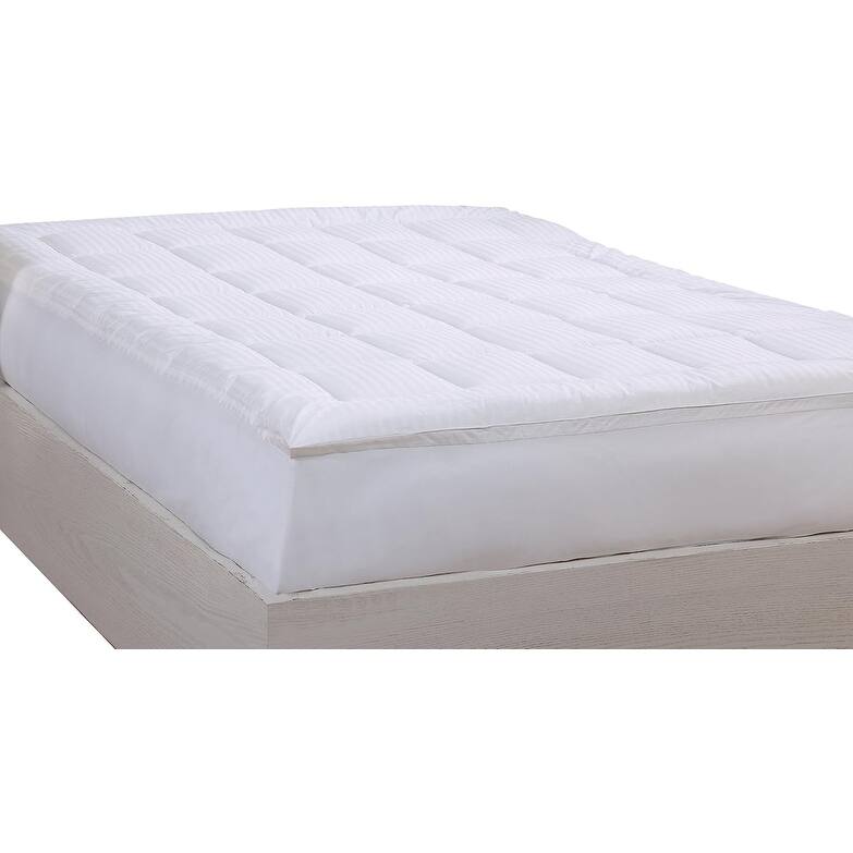 Full Size Striped Mattress Pad - White