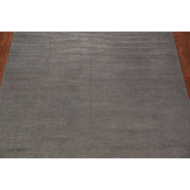 Modern Gabbeh Area Rug Hand-Knotted Grey Oriental Wool Carpet - 9'2" x 11'9"