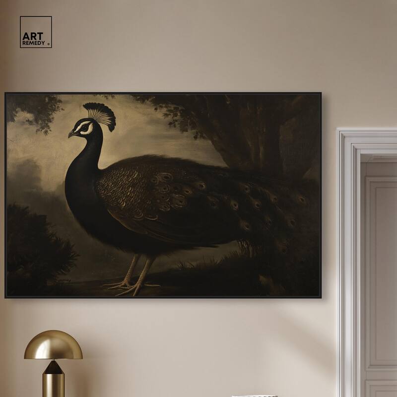 Peacock in Monotone Canvas by Art Remedy