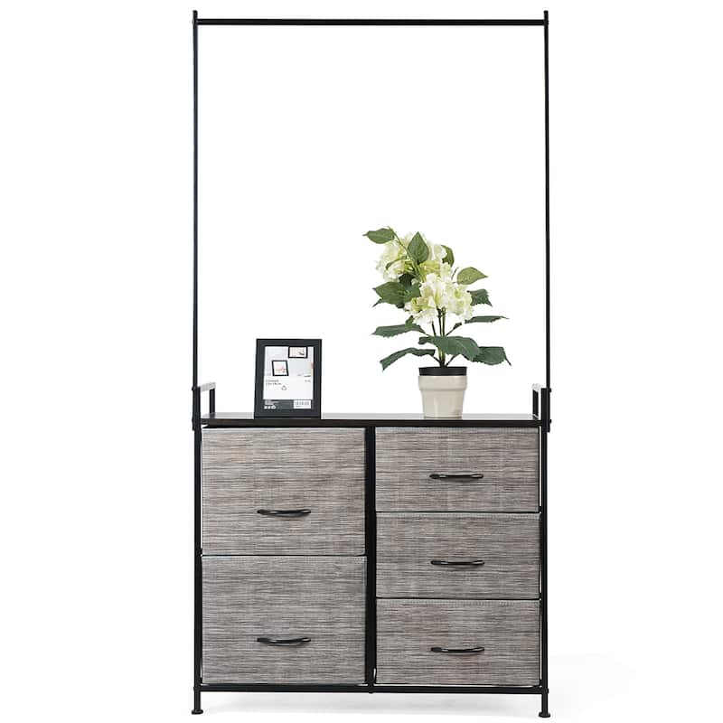 Modern Closet Organizer Fabric Dresser Hanger with 5 Fabric Drawer - Black, Walnut, Grey