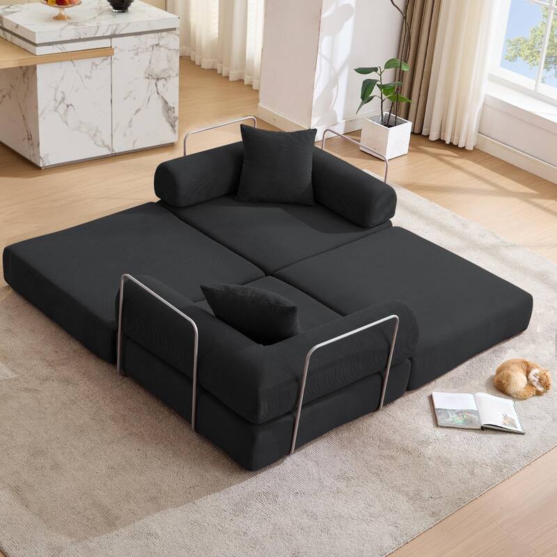 Modular Couch Sofa Bed, Convertible Design with Removable Armrests,Folding Mattress Couch for Small Spaces ,No Assembly