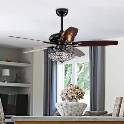 Crystal Modern Ceiling Fan with Remote and 5 Reversible Blade - Black