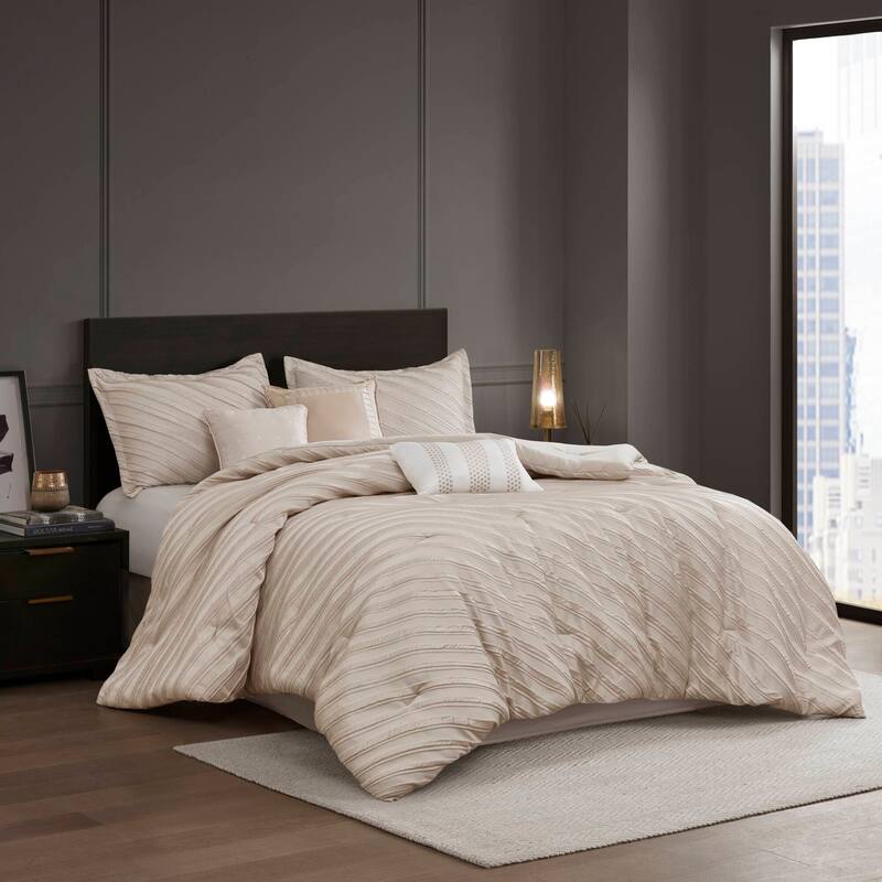 7 PCS Queen Comforter Set Beige - Beige