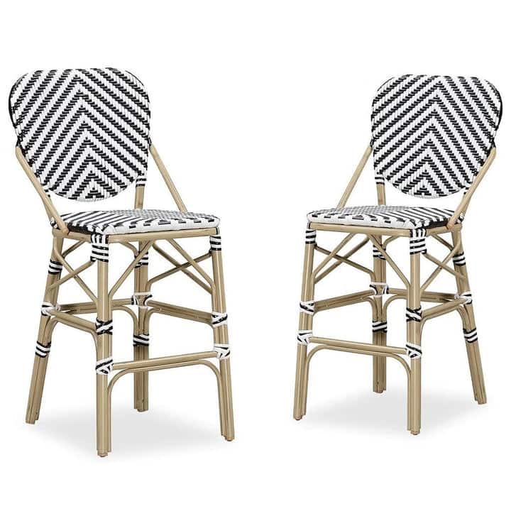 PURPLE LEAF 2 Set of Outdoor Barstools,Bamboo Bistro Dining Chair,Cushion Included