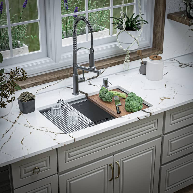 Karran Elite WS-35-PK1 Undermount 30" Single Bowl Stainless Steel Workstation Kitchen Sink