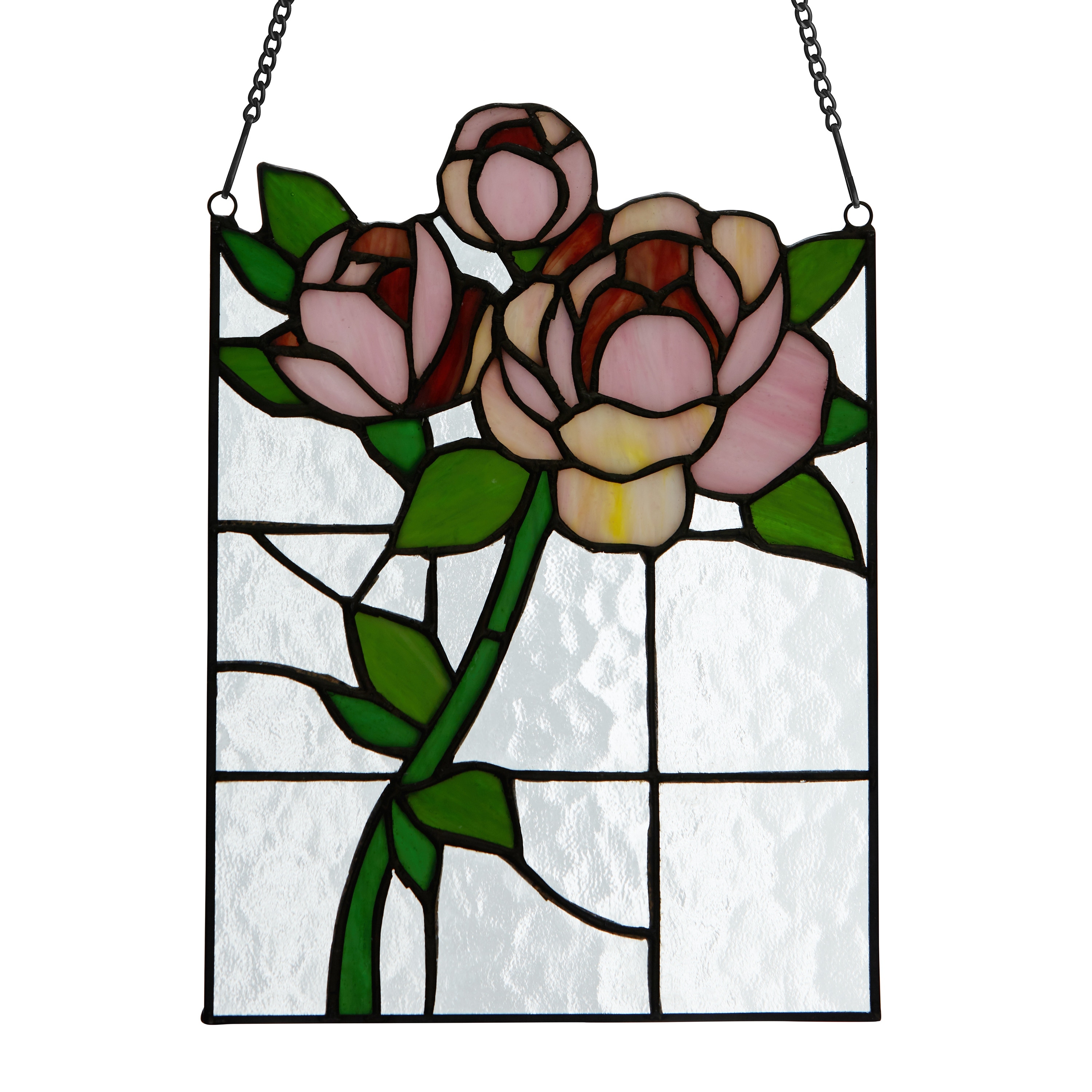 River of Goods Stacked Teacups Stained Glass Window Panel, Pink