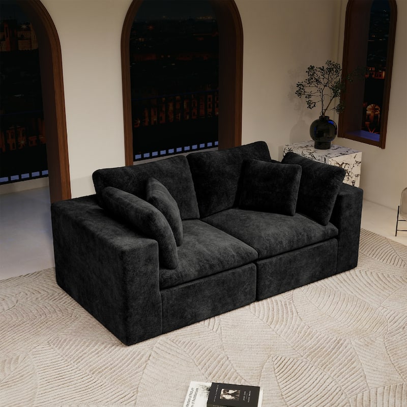Roomfitters 78.8" Modular Sectional Sofa, 2-Piece Compressed Cloud Couch, No Assembly Required, Plush Corduroy, Black