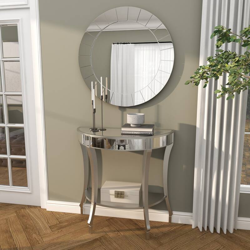 Silver Wood Mirrored 1 Shelf Console Table with Mirror (Set of 2) - 32 x 14 x 32