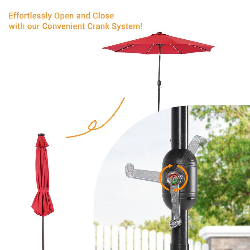 LIVOOSUN 9Ft Solar-powered Large Round Outdoor Patio Market Umbrella with Crank