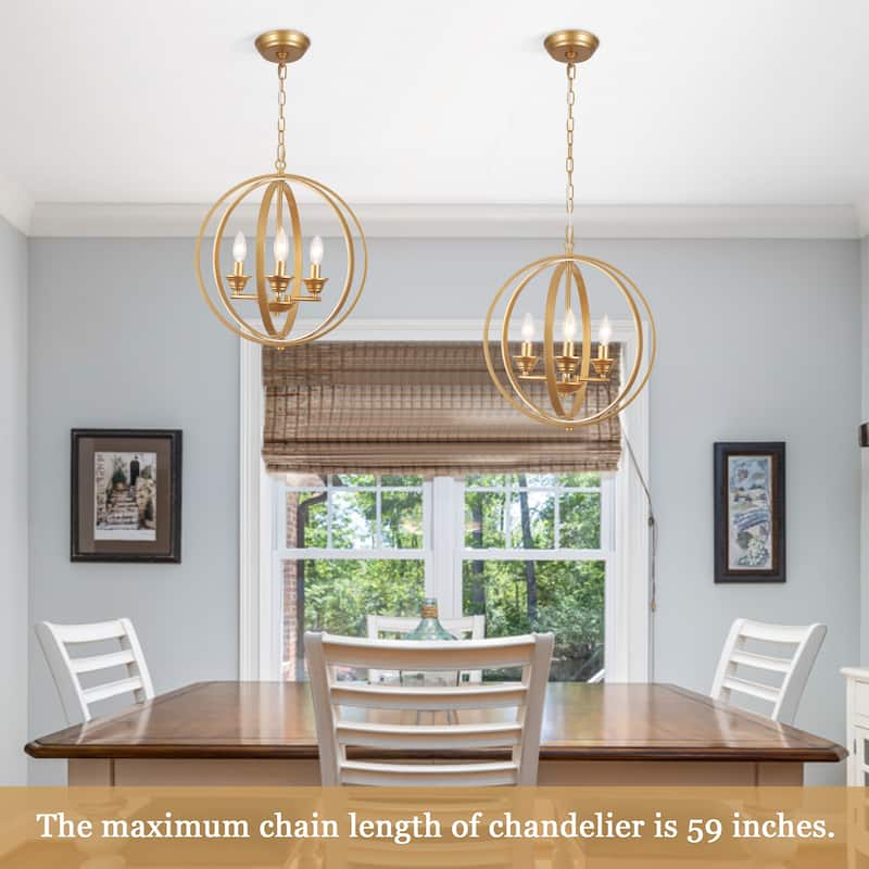 3 - Light Industrial Metal Orb Hanging Chandelier with Adjustable Chain