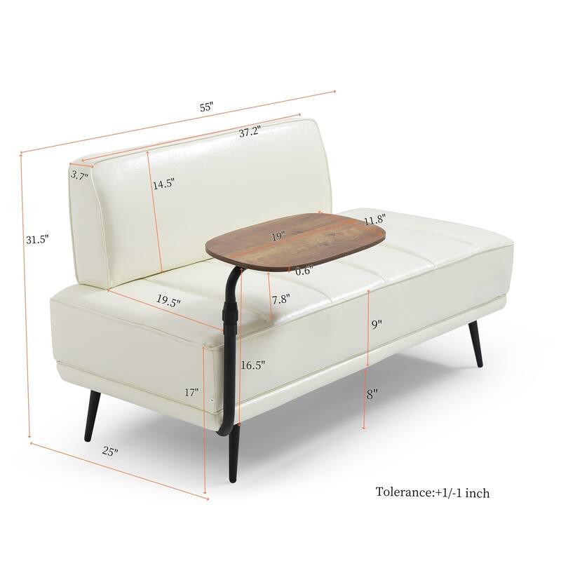 55"Inch Modern End of Bed Bench,Faux Leather Upholstered With side table,360-degree Swivel tray couch,Entryway Ottoman