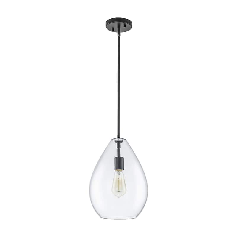 1-Light Modern Industrial Kitchen Island Pendant Light with Clear Olive-Shaped Glass Shade