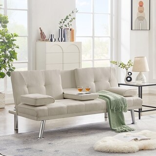 Modern Fabric Linen Upholstered Convertible Folding Futon Sofa Bed ...