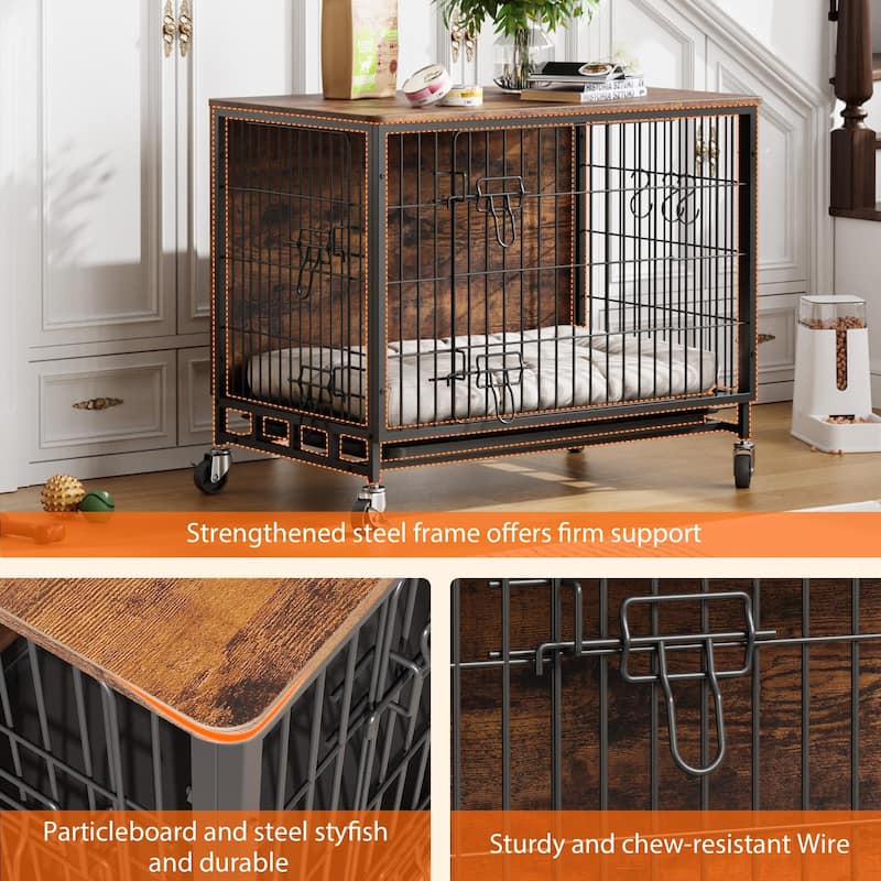 Dog Crate Furniture with Wheels, Indoor Kennel Table for Medium Dogs