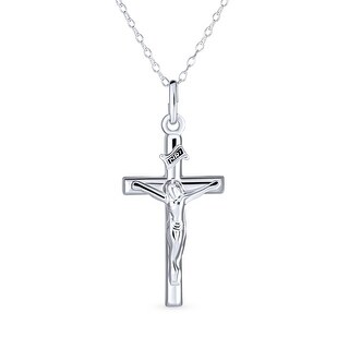 Sterling Silver Two-Tone Anti-Tarnish INRI Crucifix Charm on an Adjustable Chain Necklace 