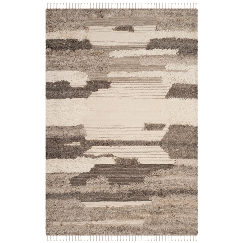 SAFAVIEH Hand-knotted Kenya Hilligje Southwestern Tribal Wool Rug - 6' x 9' - Ivory/Grey
