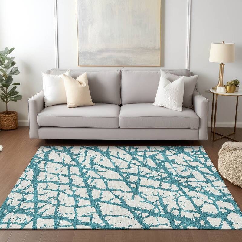 Machine Washable Indoor/ Outdoor Abstract Contemporary Chantille Rug