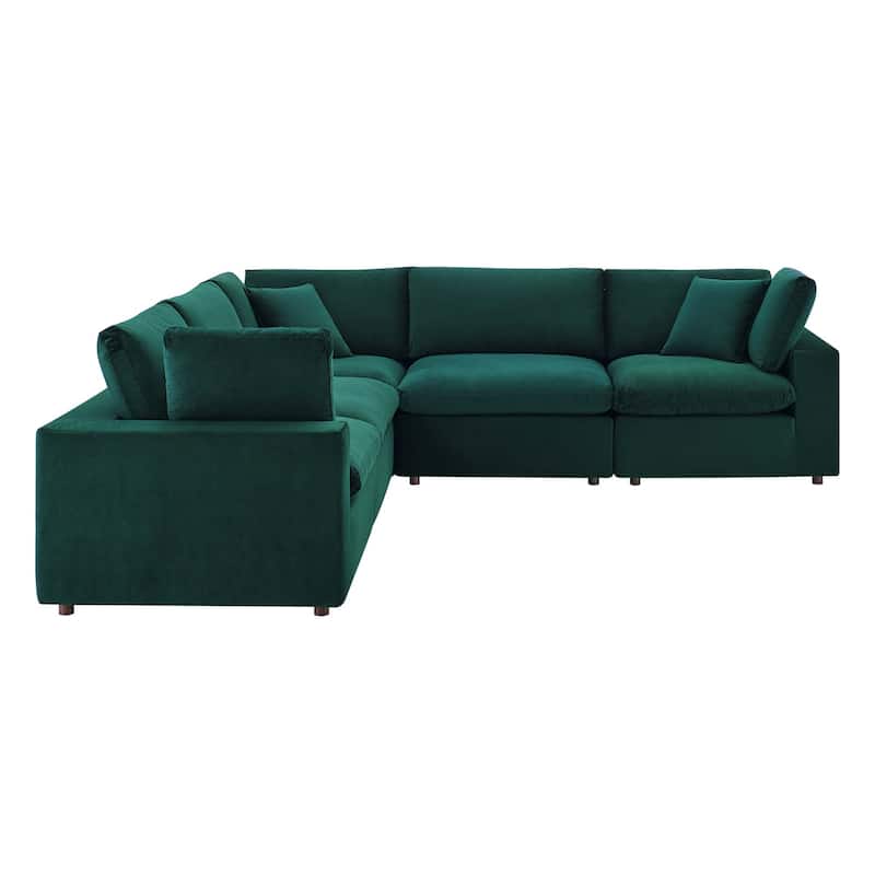 Commix Down Filled Overstuffed Velvet 5-Piece Sectional Sofa