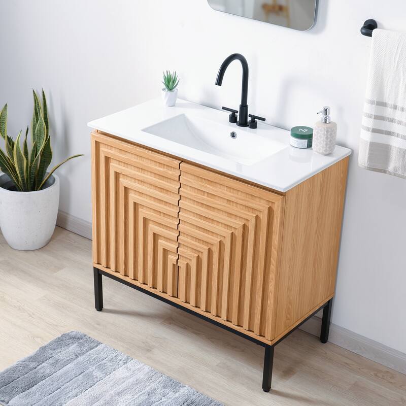 Rowan Geometric Modern Transitional 2-Shelf Bath Vanity Cabinet Only (Sink Basin Not Included), By JONATHAN Y