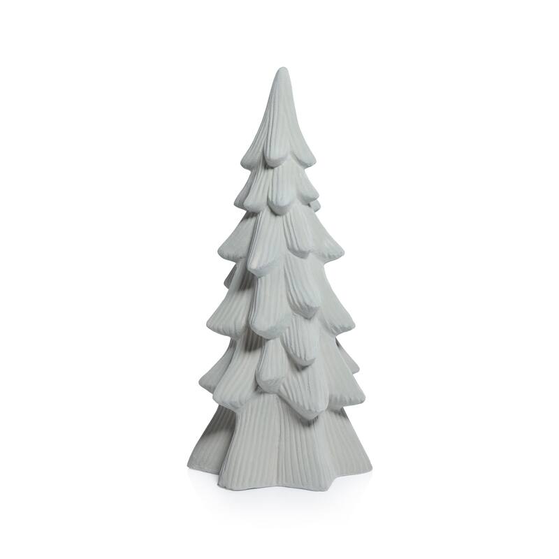 Snow-Covered Flocked Ceramic Decorative Trees, Holiday Tabletop Décor, Set of 4 - 14"