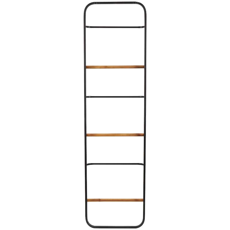 Metal 6 Rung Ladder with Brown Wood Accents - Black - Roche River Decor - 4"W x 19"L x 70"H