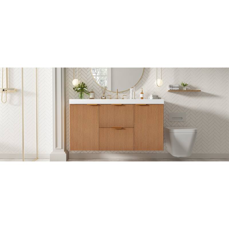 GDFStudio - Mercer Transitional Wall Mounted Bathroom Vanity Cabinet with Double SMC Sink, Soft Close Doors & Drawers