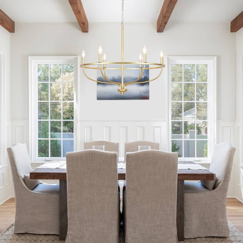 6-Light Circle Candlestick Hanging Linear Chandelier Lighting Island Chandelier Fixture for Kitchen Island